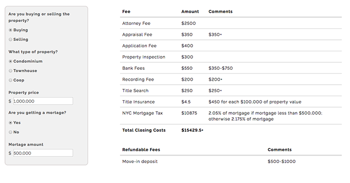 NYC Closing Cost Calculator
